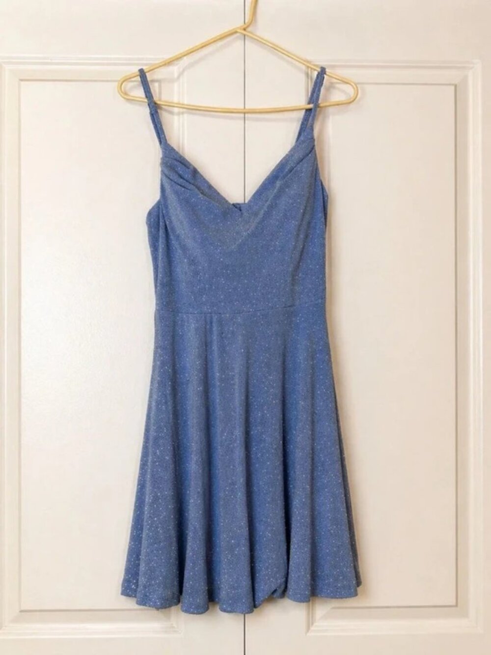 B. Darlin Powder Blue Sparkle Glitter Knit Mini Dress - Juniors M NWOT
